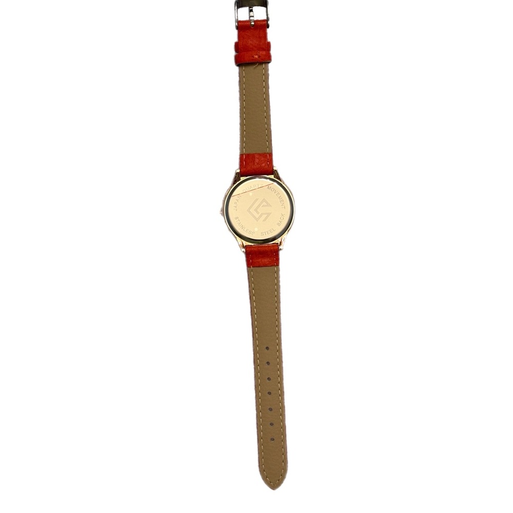 Rose Gold Dial Watch with Bright Red Orange Leather Strap - Picture 5 of 6